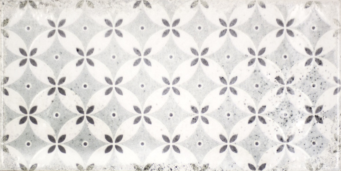 Dekorfliese Mix mediterran Retro Vintage grau glänzend Vita Nebbia Decor Mix Fabresa