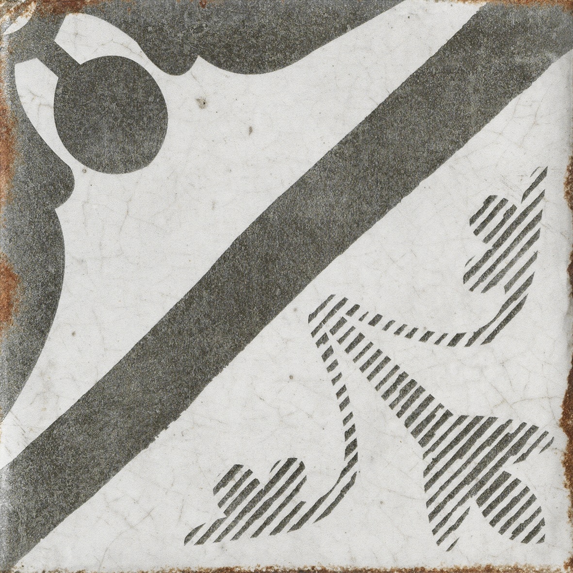 Antike Vintage-Fliese Cotto Del Campiano Decoro Mix Dekorfliese anthrazit altweiß