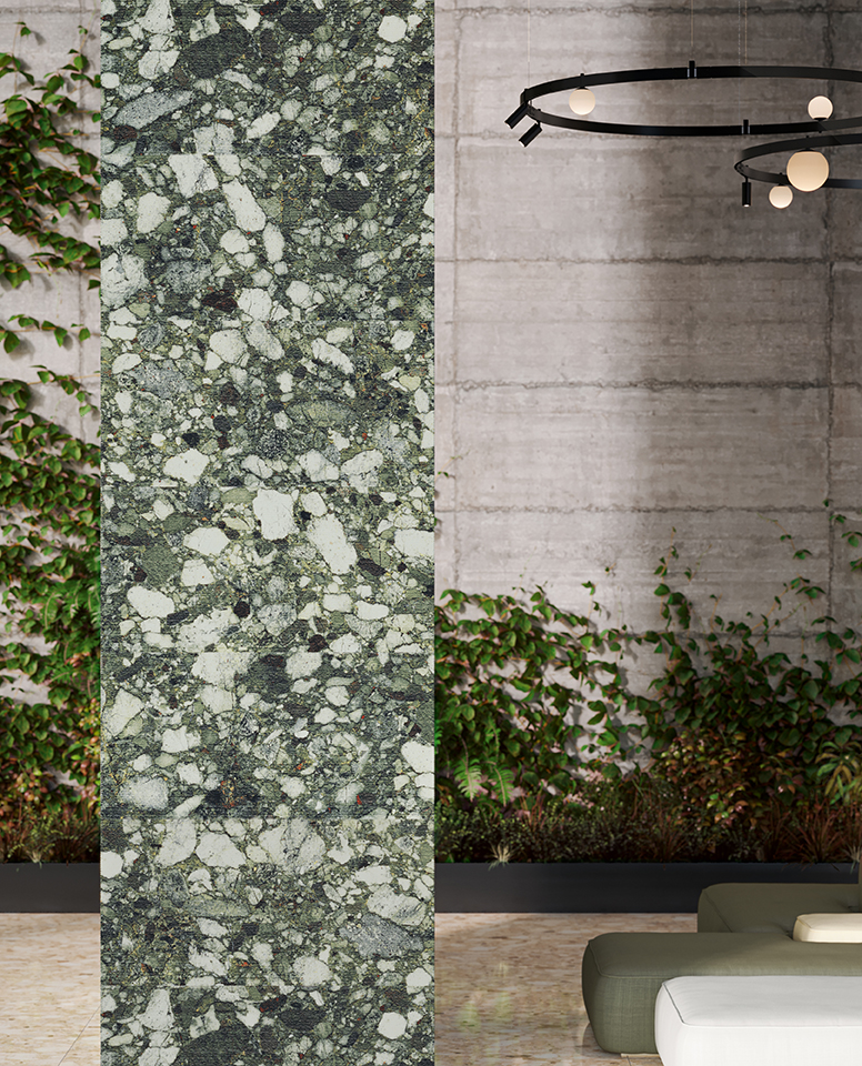 Fliese Terrazzo-Steinoptik grün glänzend kalibriert Venistone Emerald Sant Agostino