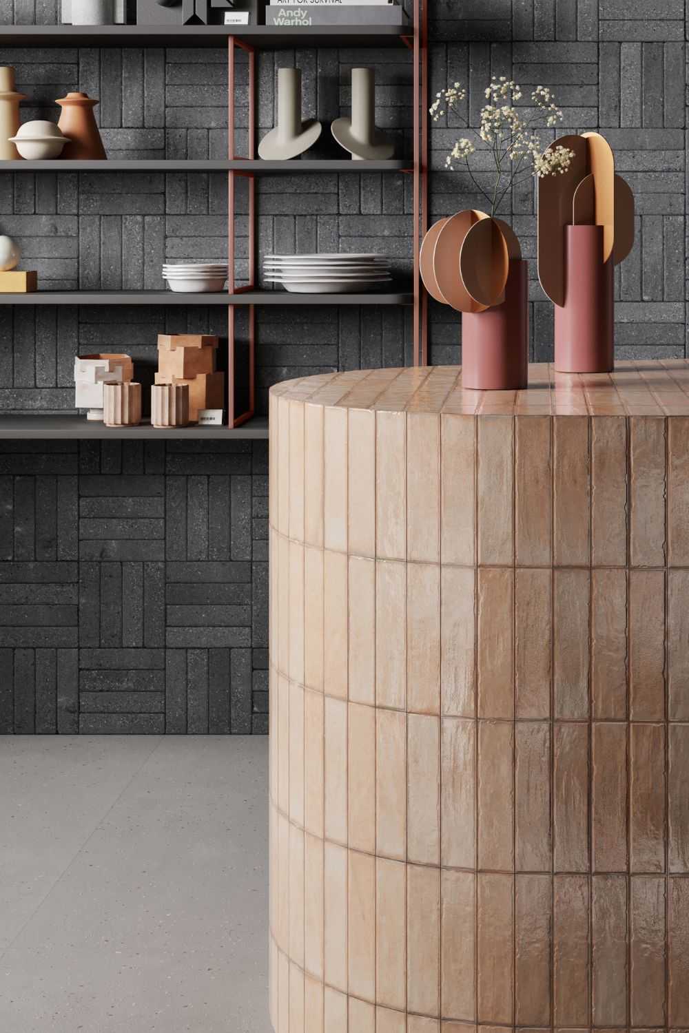 Fliese unregelmäßige Oberfläche 5x20 cm "Tetris Rose" rosa glänzend