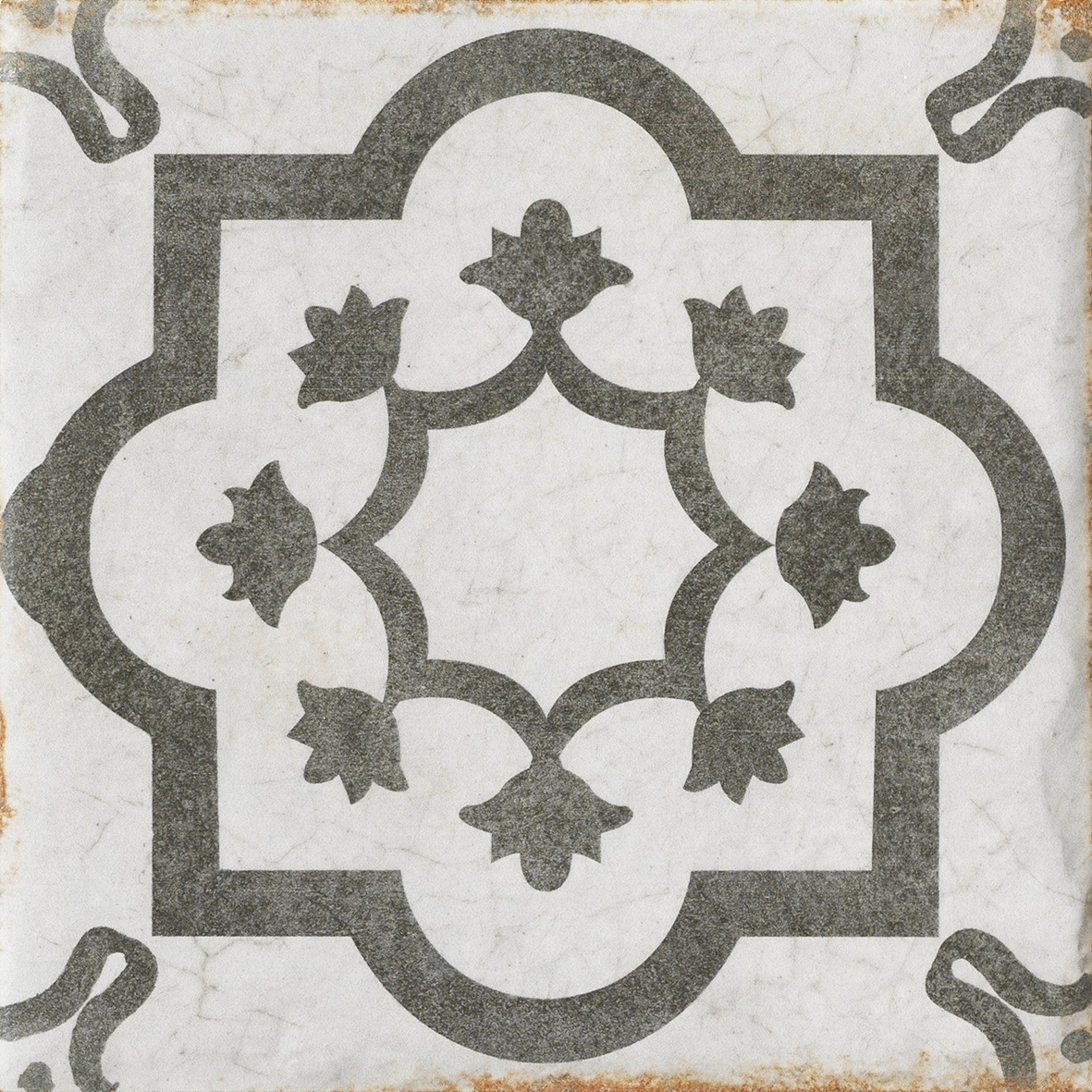 Antike Vintage-Fliese Cotto Del Campiano Decoro Mix Dekorfliese anthrazit altweiß