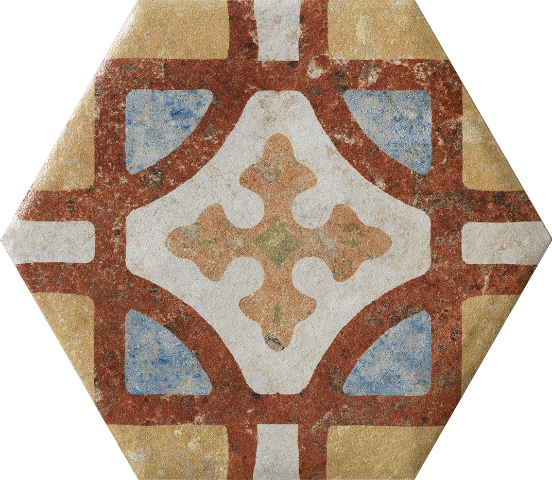 Fliese Dekor Hexagon "Cotto del Campiano Emiliane Mix" 15,8x18,3cm CIR (Farbmischung nach Zufall)