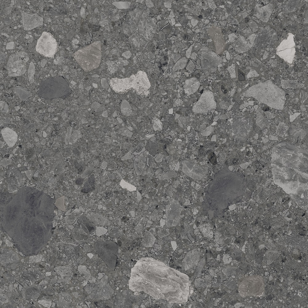 Terrazzo-Fliese dunkelgrau 60x60 cm "Orobica Antracite" ausdrucksstarke Steinoptik rektifiziert