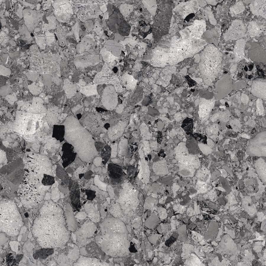 Fliese Terrazzo-Steinoptik dunkelgrau glänzend 60x60 cm "Veni Dark" rektifiziert