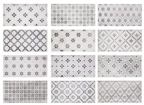 Dekorfliese Mix mediterran Retro Vintage grau glänzend Vita Nebbia Decor Mix Fabresa