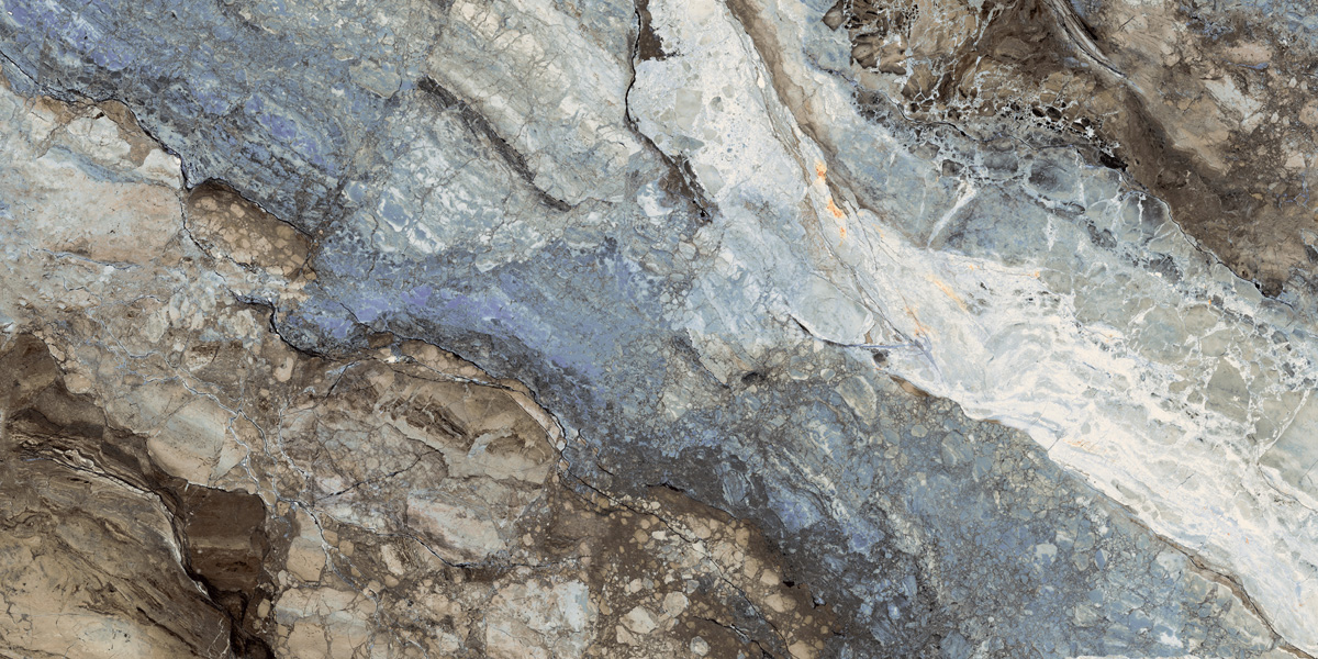 Fliese Marmoroptik blau schwarz marmoriert 60x120 cm glänzend "Mystic Ocean poliert"