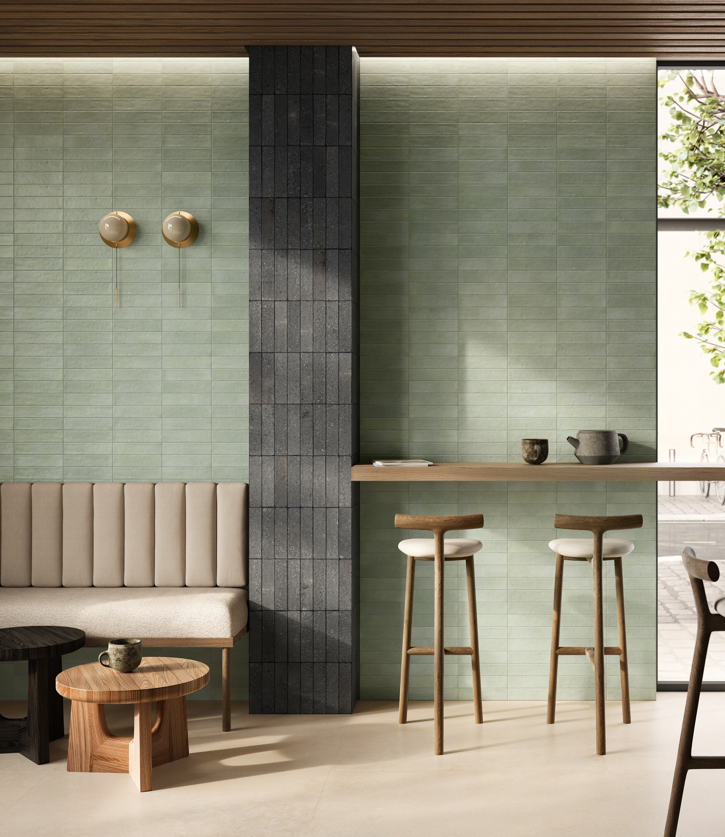 Fliese unregelmäßige Oberfläche 5x20 cm Tetris Rugiada hellgrün matt