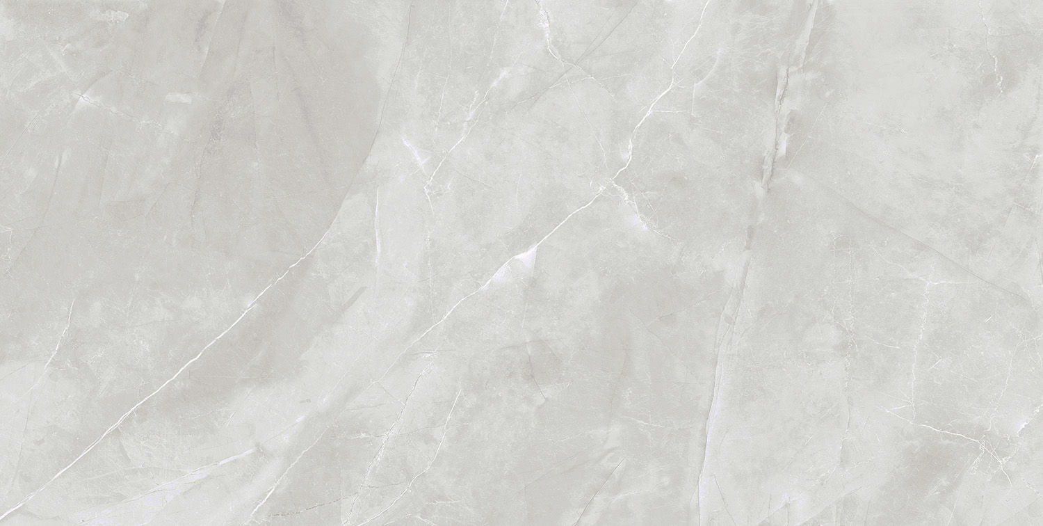 Fliese Steinoptik hellgrau poliert "Magda Perla" Feinsteinzeug rektifiziert