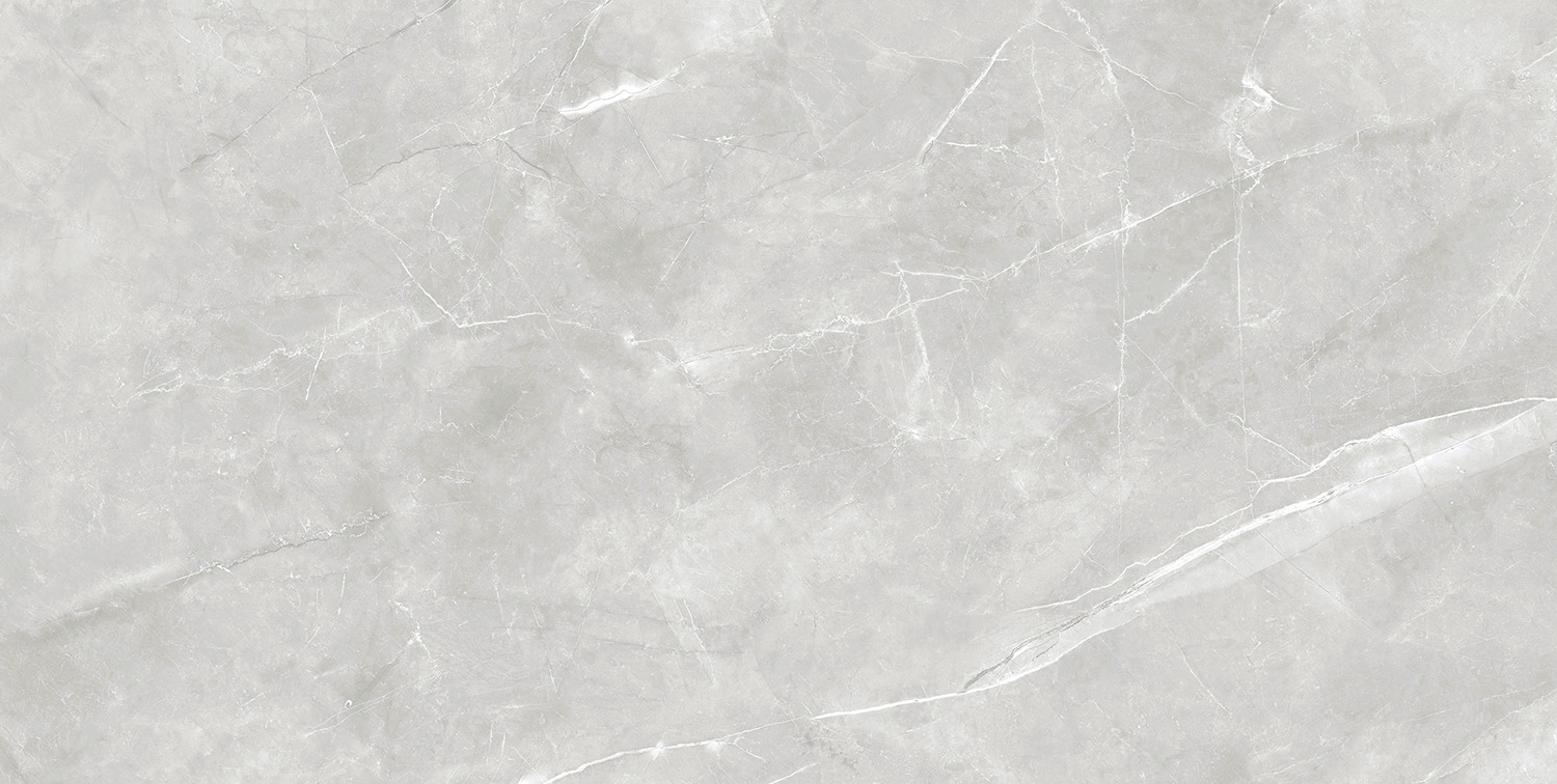 Fliese Steinoptik hellgrau poliert "Magda Perla" Feinsteinzeug rektifiziert
