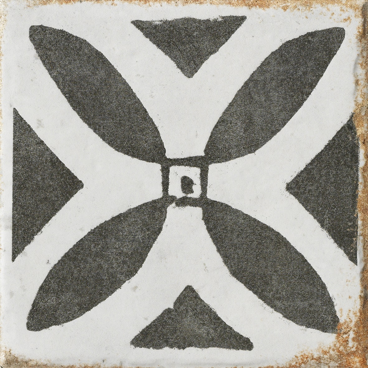 Antike Vintage-Fliese Cotto Del Campiano Decoro Mix Dekorfliese anthrazit altweiß