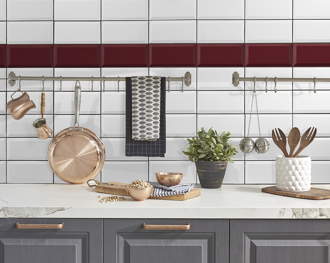 Metro Fliese Subway weiß glänzend  Küchenspiegel Wandfliese Küche Bad Facettenfliese Fabresa