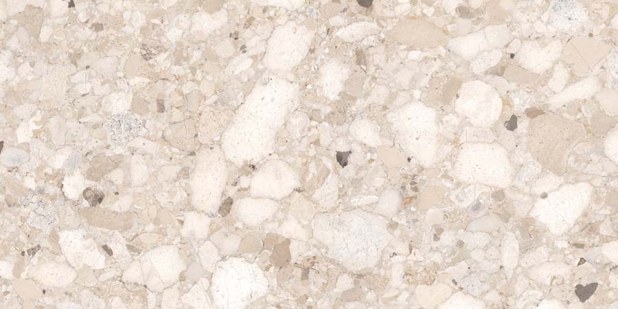 Terrassenplatte Terrazzo-Steinoptik beige 60x120 cm "Venistone Beige" Feinsteinzeug 2 cm rektifiziert