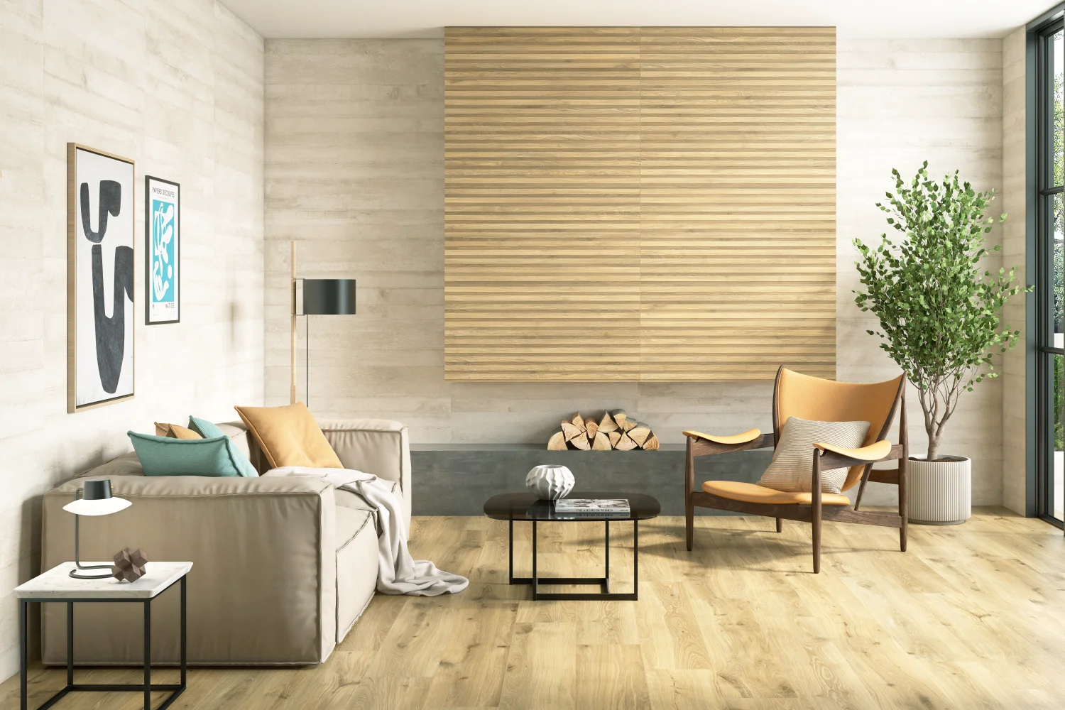 Wandfliese Holzoptik Geowood Streifen-Dekor Eiche hellbraun