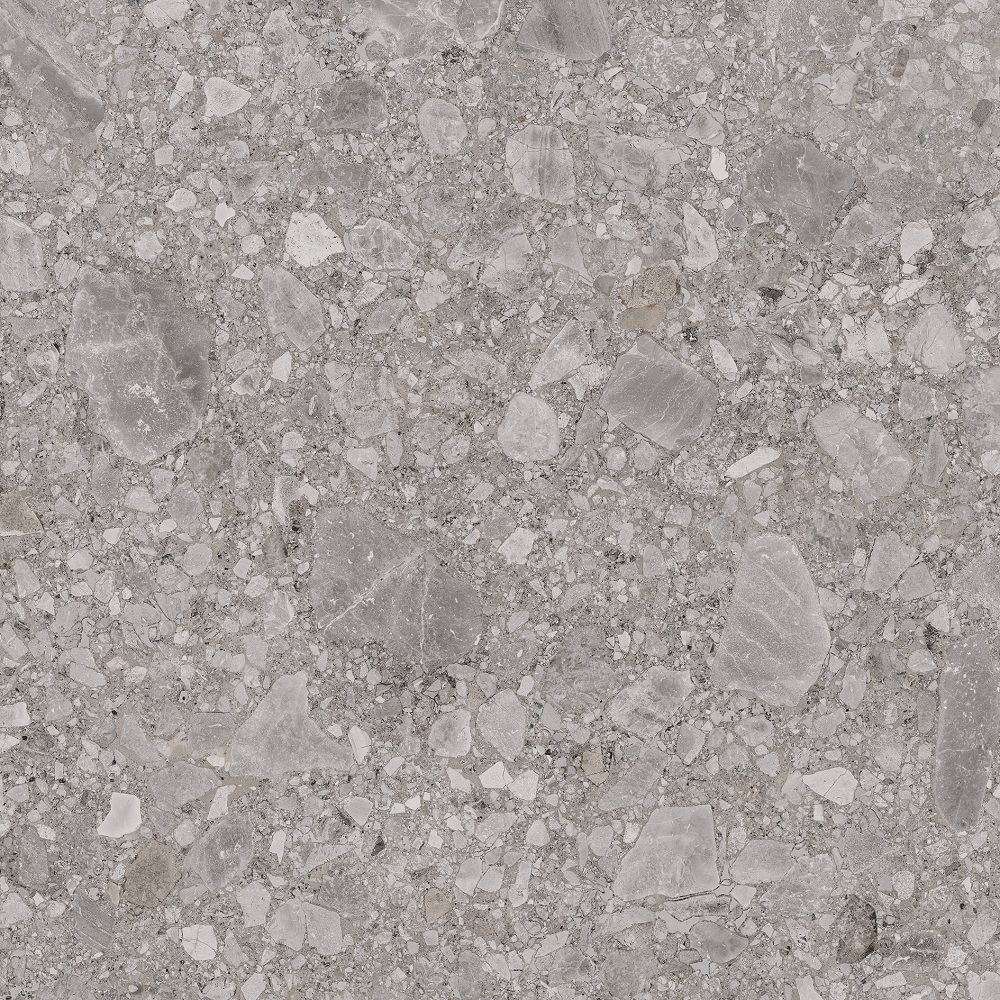 Terrazzo-Fliese grau 120x120 cm "Orobica Grigia" ausdrucksstarke Steinoptik rektifiziert