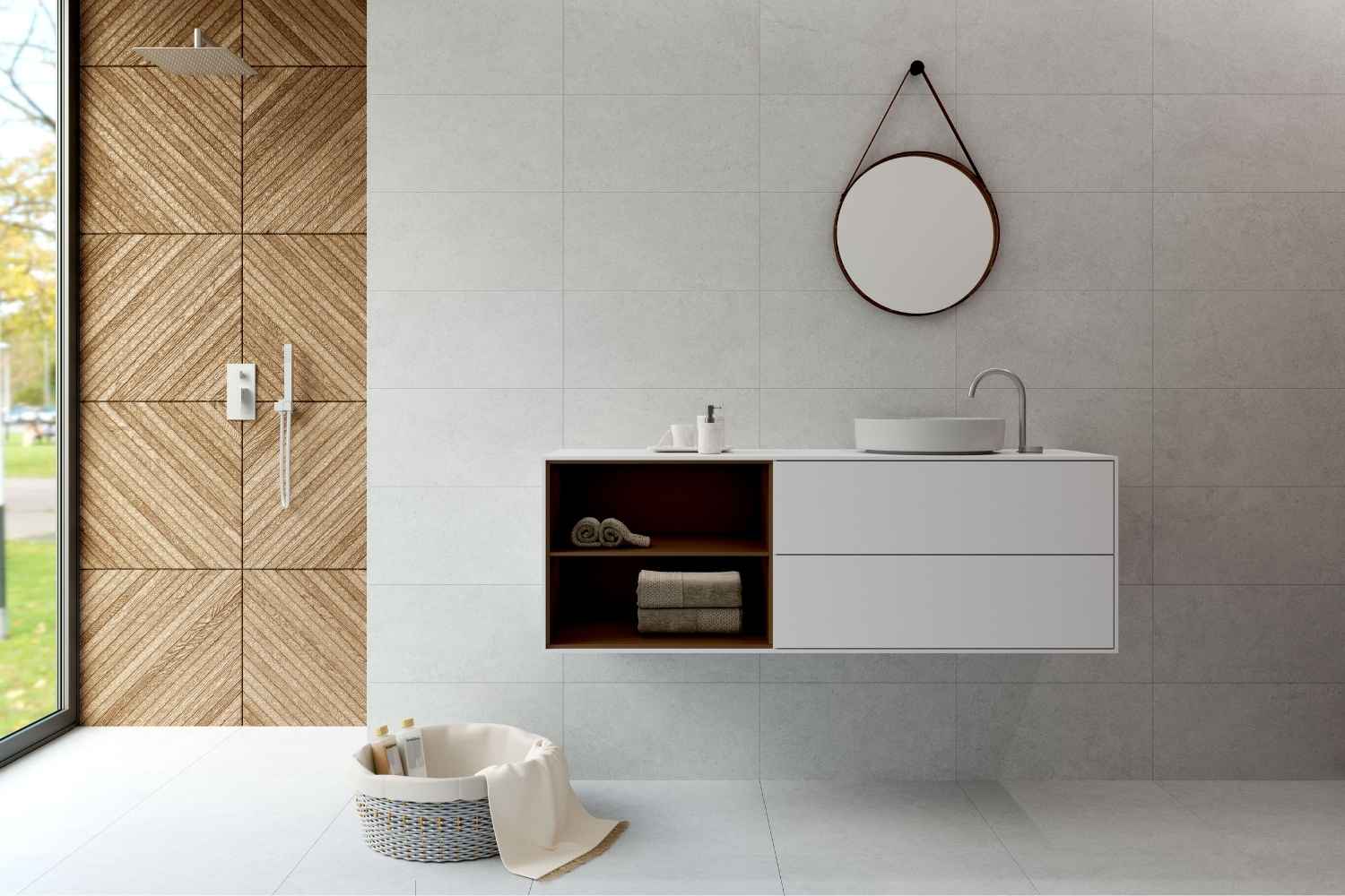 Fliese Steinoptik hellgrau poliert "Babilon Artic" Feinsteinzeug rektifiziert