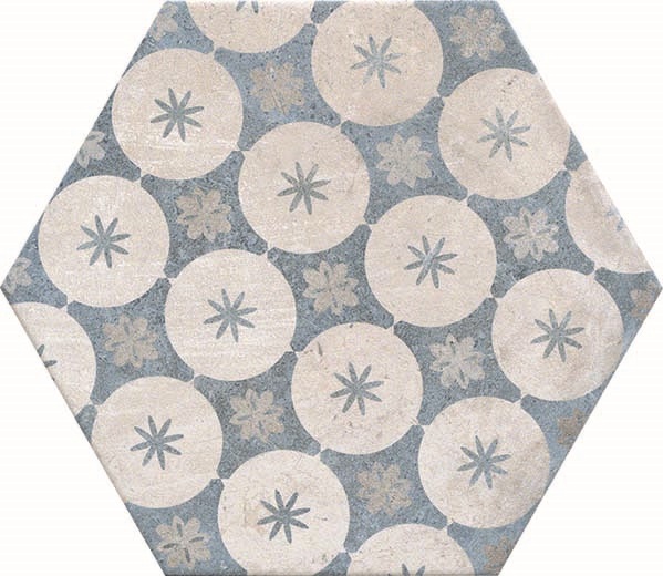 Fliese Sechseck Hexagon Dekor mix Vintage 24x27,7cm "New Orleans French Quarter Bourbon" CIR