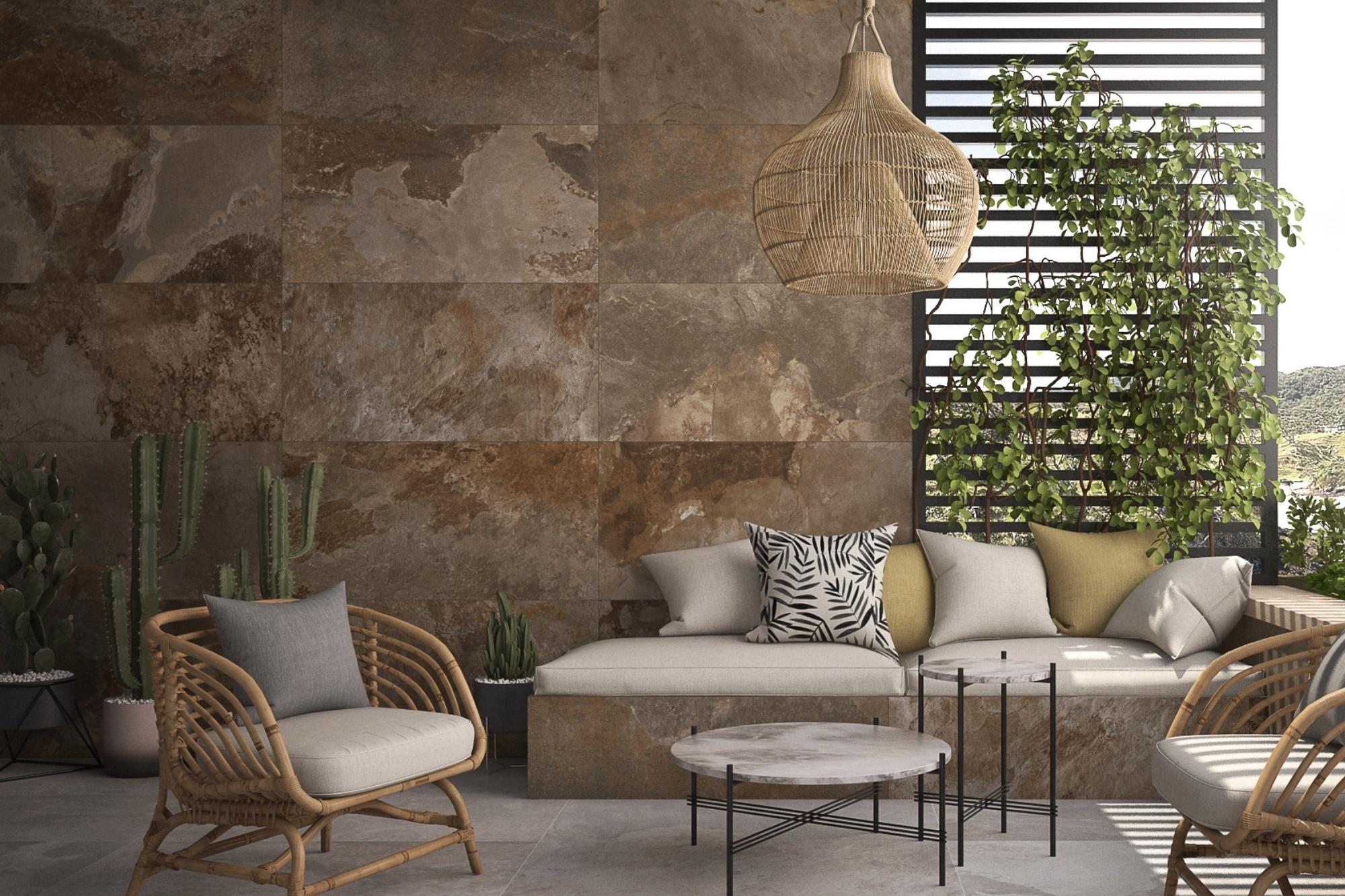 Fliese Steinoptik rustikal orange rot kalibriert Bor Oxido