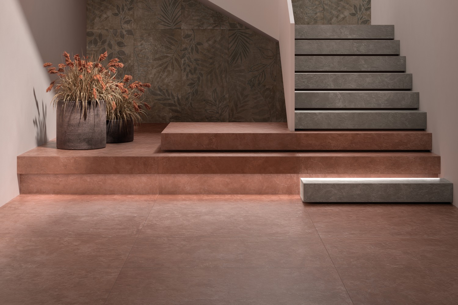 Fliese Zementoptik Tadelakt Berbere Rosso Rot Wandfliese Bodenfliese Ambiente