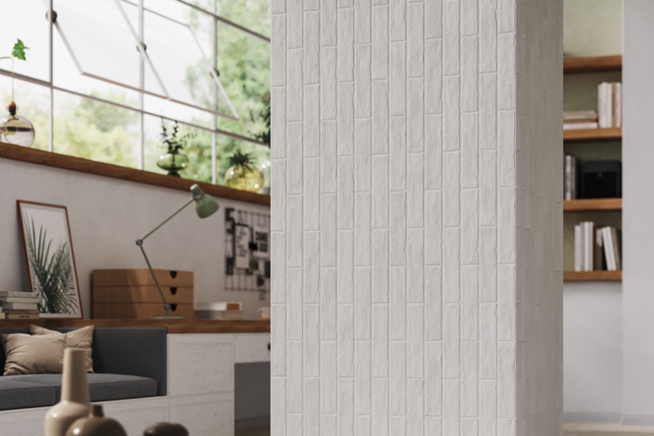 Fliese glasiert unregelmäßige Oberfläche "Tetris White" weiß matt 5x20 cm