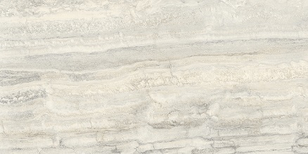 Fliese glamouröse Travertin-Steinoptik hellgrau glänzend 60x120 cm "Invictus Pearl Krystal" rektifiziert