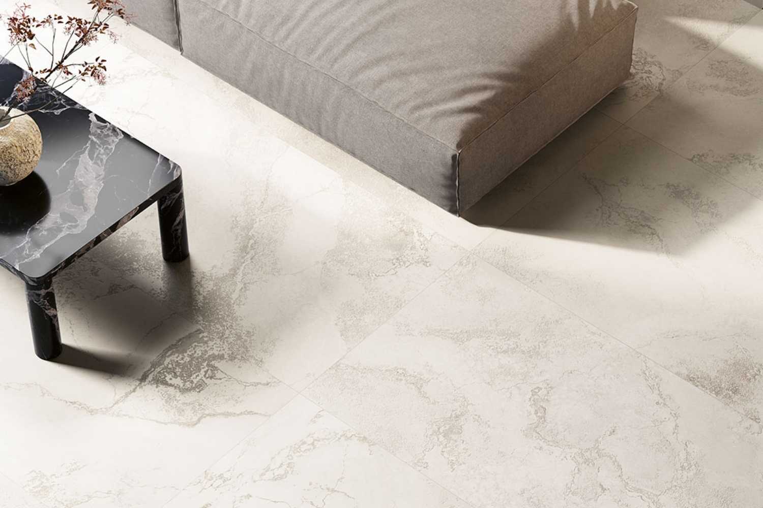 Fliese Naturstein-Optik grau seidenmatt "Touch Stone Grey" COEM Rektifiziertes Feinsteinzeug