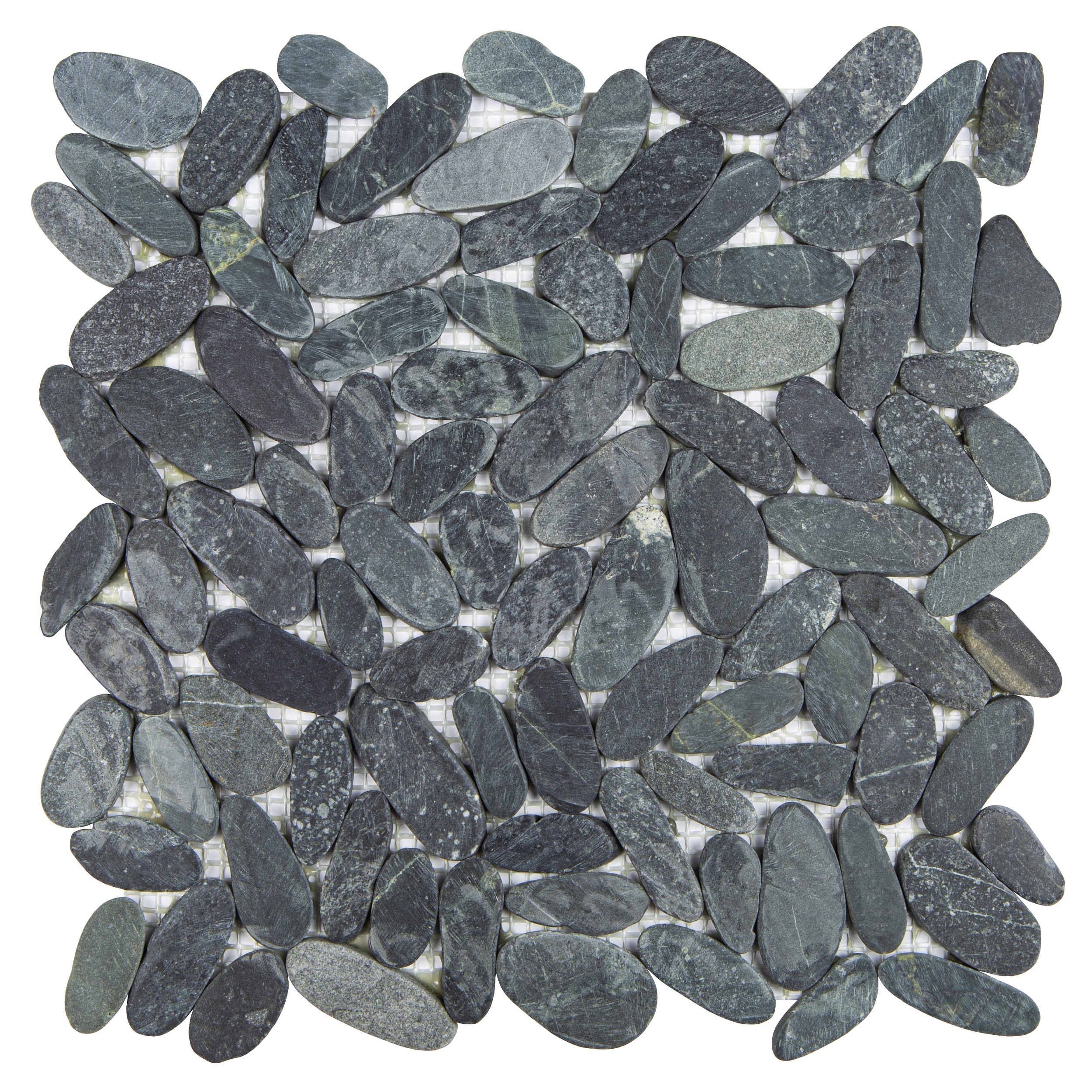 Mosaikfliesen Naturstein Kiesel schwarz anthrazit Steine matt 30x30 cm netzverklebt