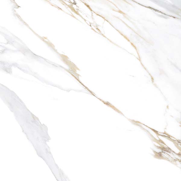 Fliese Marmoroptik weiß gold 60x60 cm marmoriert "Aurora Gold" glänzend rektifiziert