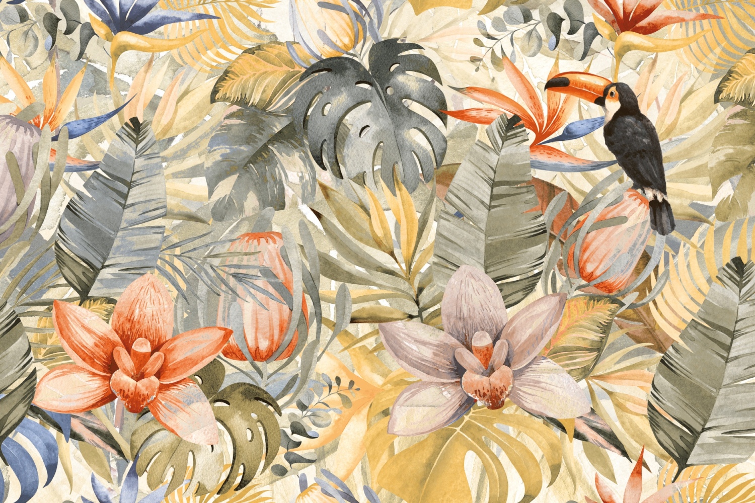 Fliese Pflanzen-Dekor Dschungel Wandbild Tropical Jungle Cover