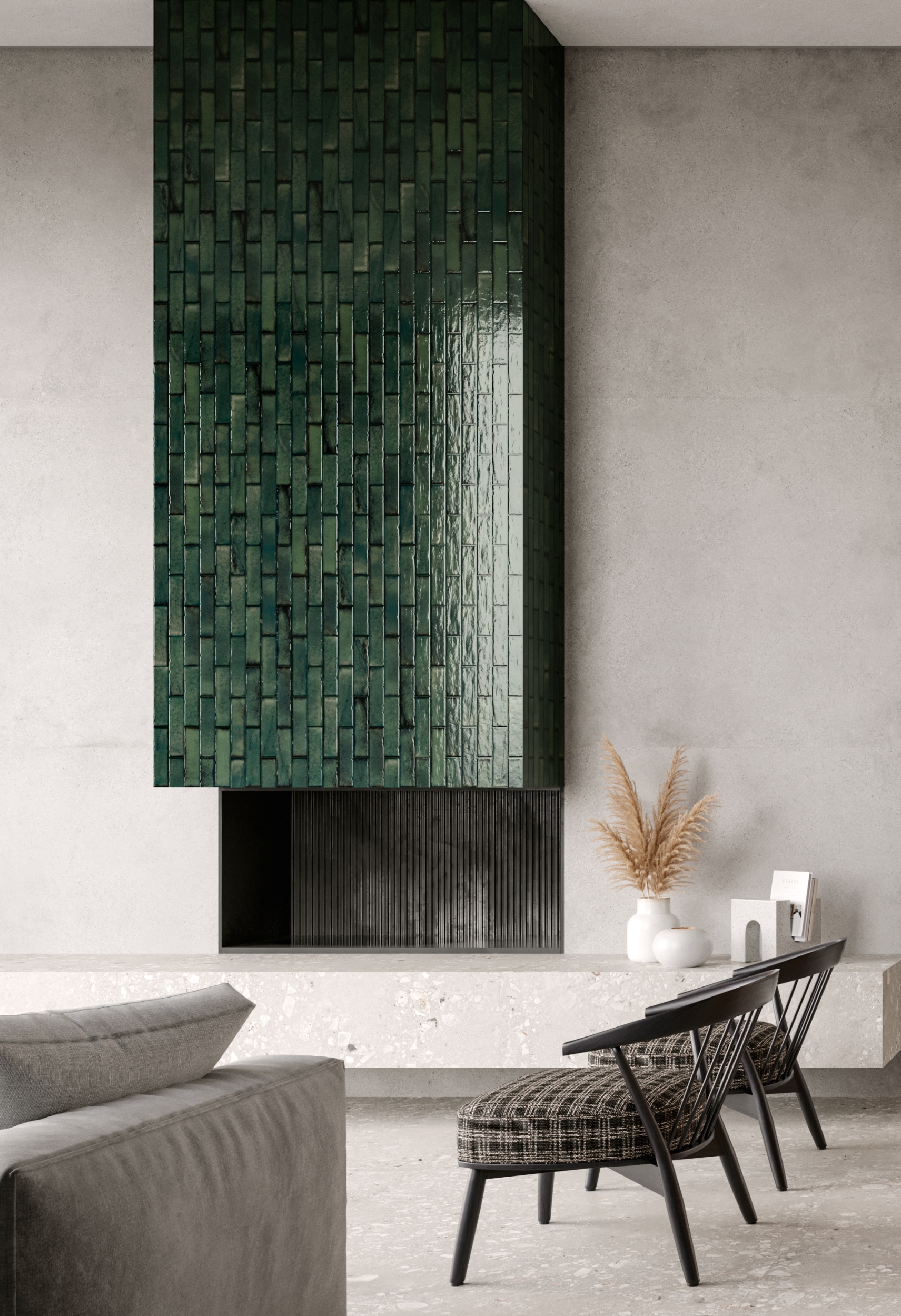 Fliese unregelmäßige Oberfläche 5x20 cm "Tetris Forest" dunkelgrün glänzend