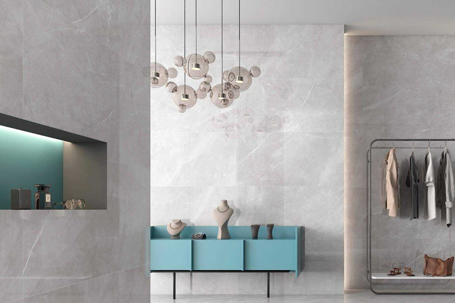 Fliese Steinoptik hellgrau matt "Magda Perla" Feinsteinzeug rektifiziert