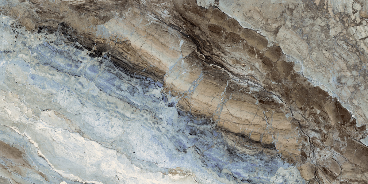 Fliese Marmoroptik blau schwarz marmoriert 60x120 cm glänzend "Mystic Ocean poliert"