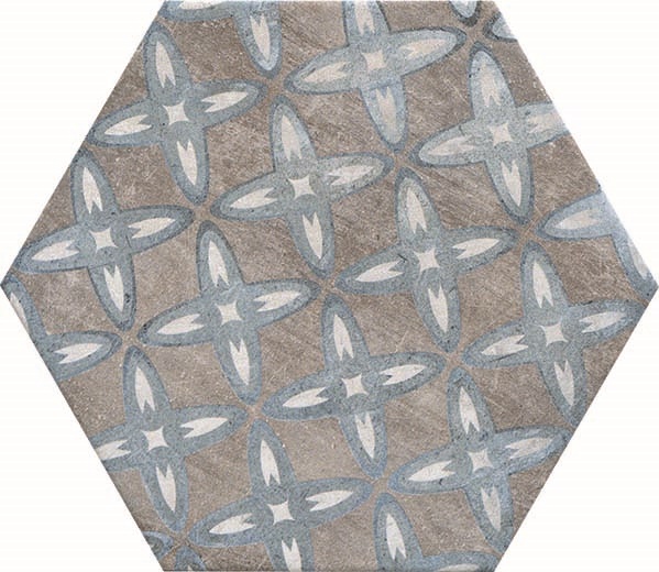 Fliese Sechseck Hexagon Dekor mix Vintage 24x27,7cm "New Orleans French Quarter Bourbon" CIR