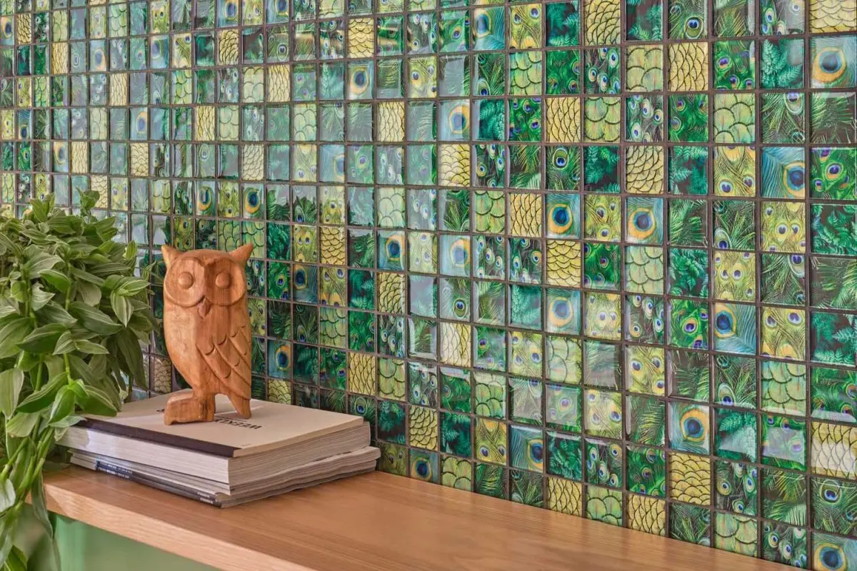 Mosaikfliesen Quadrat Crystal Wildlife grün glänzend 298x298mm