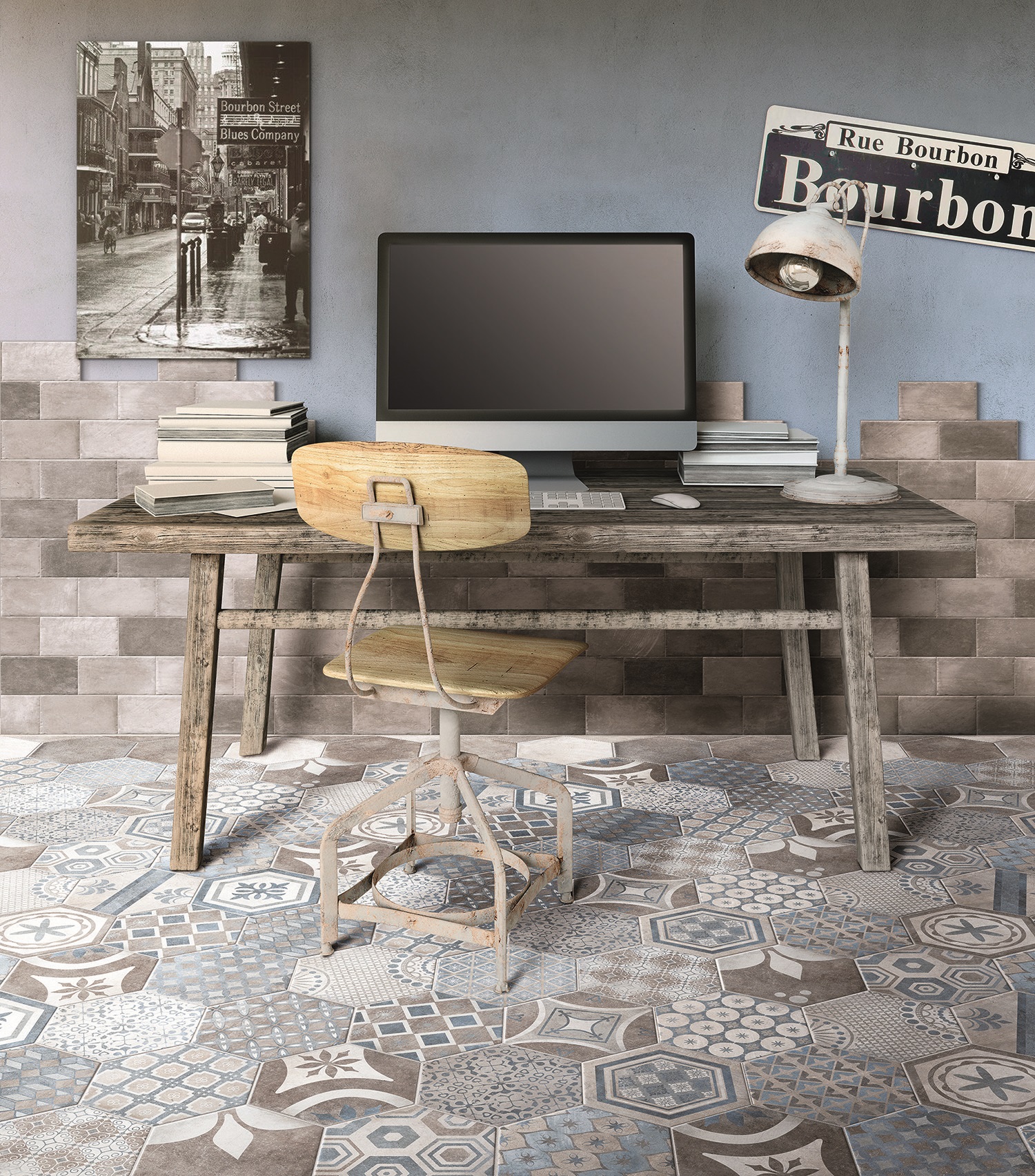 Fliese Sechseck Hexagon Dekor Retro Vintage New Orleans French Quarter Bourbon CIR