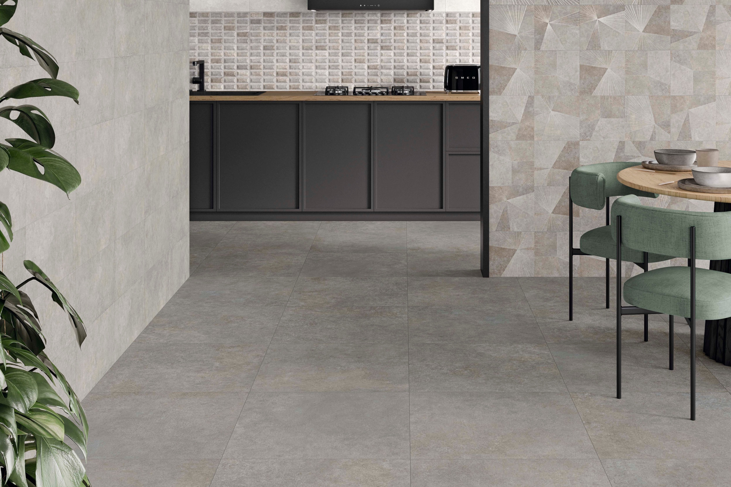 Fliese Betonoptik Ferro Dark Grey matt Bodenfliese Wandfliese grau-braun im Küche