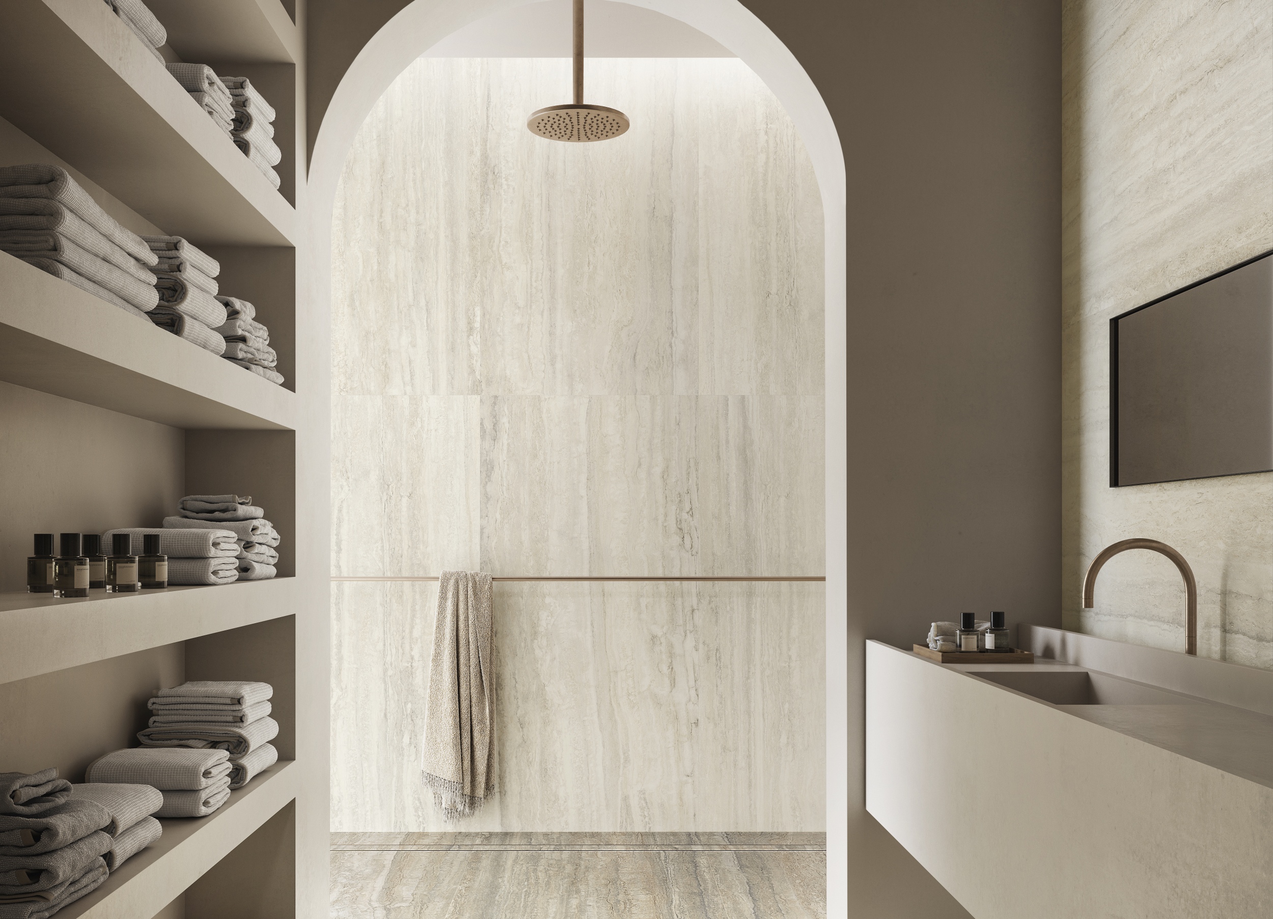 Fliese Travertin-Steinoptik Invictus Ivory creme matt Sant Agostino Ambiente Wandfliesen