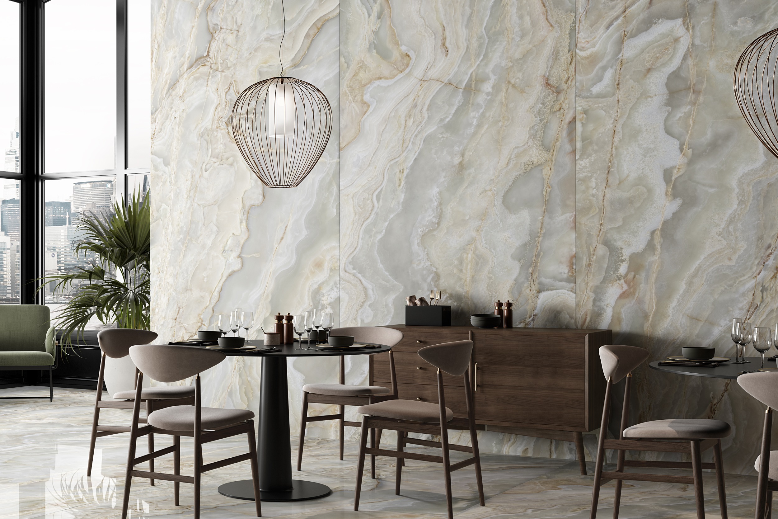 XXL-Fliese Marmoroptik Onice Iride Argento 120x280 cm beige creme Großformat-Fliese La Fabbrica