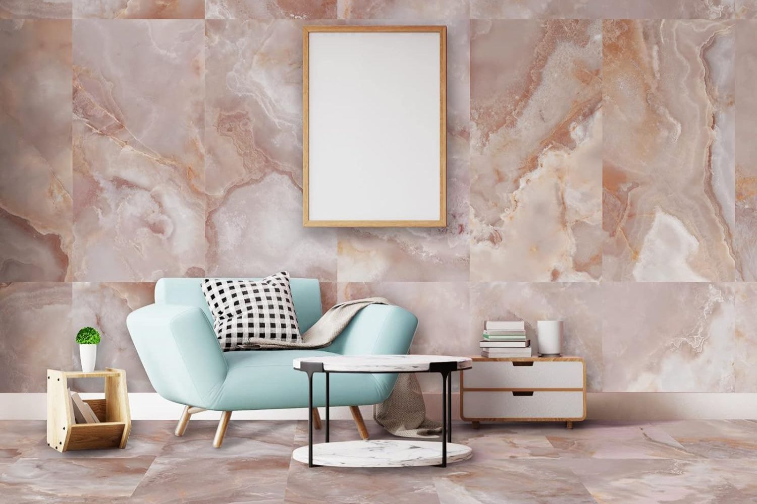 Fliese Marmoroptik rosa glänzend 60x120 cm "Onix Coral" Achatoptik rektifiziert