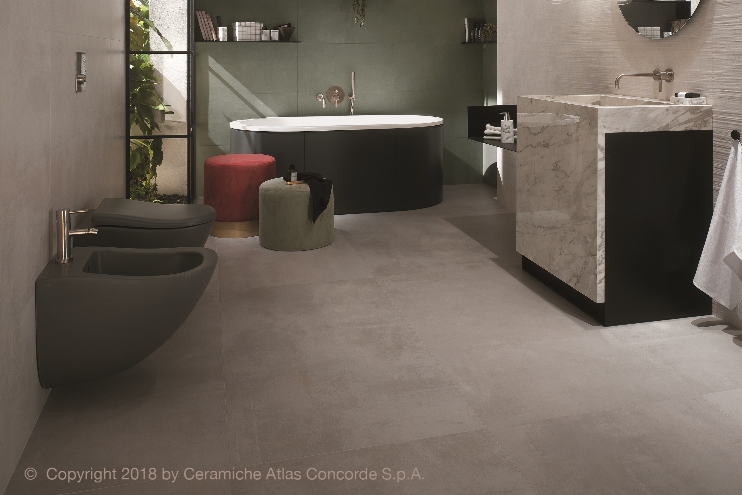 Fliese Boost Pearl Atlas Concorde hellgrau Zementoptik Bodenfliese Wandfliese Betonoptik grau im Badezimmer