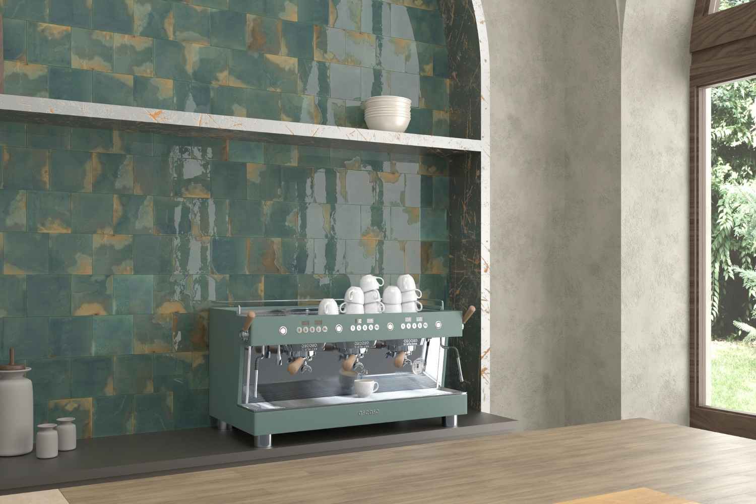 Zellige Wandfliese 11,5x11,5 cm "Laguna Esmeralda" grün glänzend reaktive Glasur