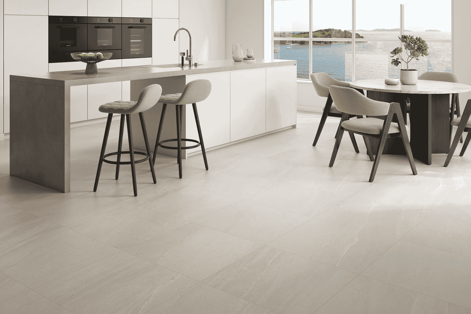 Fliese Sandstein-Optik weiß 100 x 100 cm "Eddystone Blanco" Feinsteinzeug rektifiziert