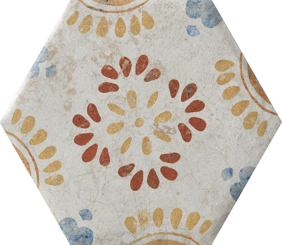 Fliese Dekor Hexagon "Cotto del Campiano Emiliane Mix" 15,8x18,3cm CIR (Farbmischung nach Zufall)