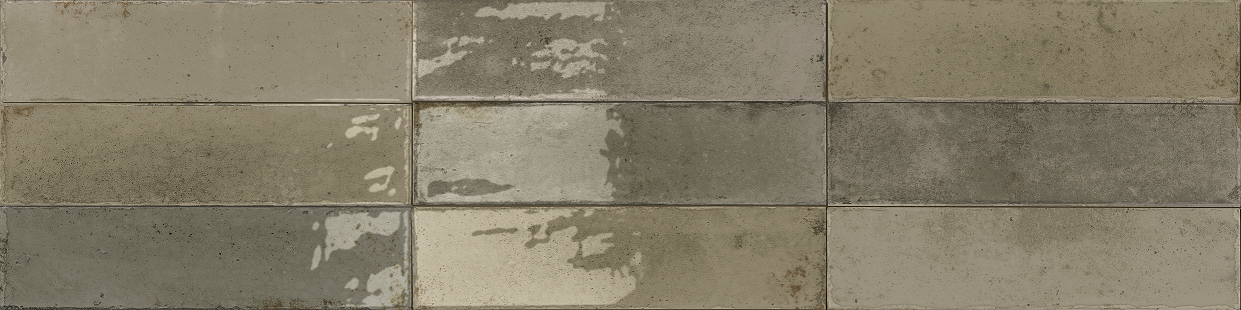 Fliese unregelmäßige Oberfläche 7x28 cm "Agadir Musgo" moosgrün glänzend Feinsteinzeug