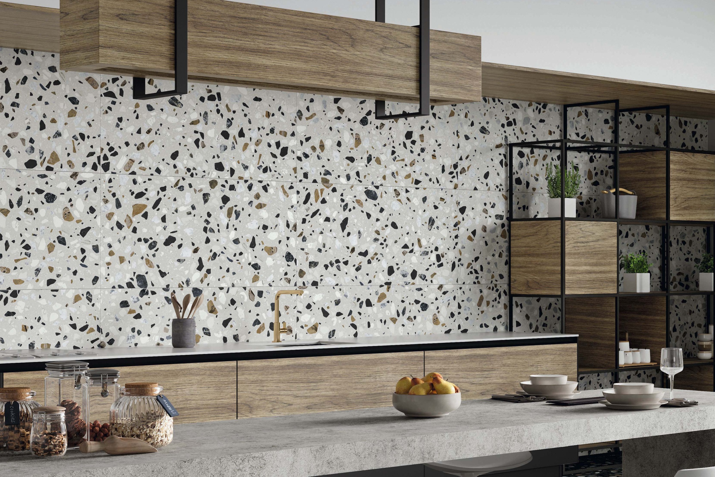 Fliese Terrazzo-Optik Crisp White mehrfarbig weiß Bodenfliese Wandfliese matt Ambiente