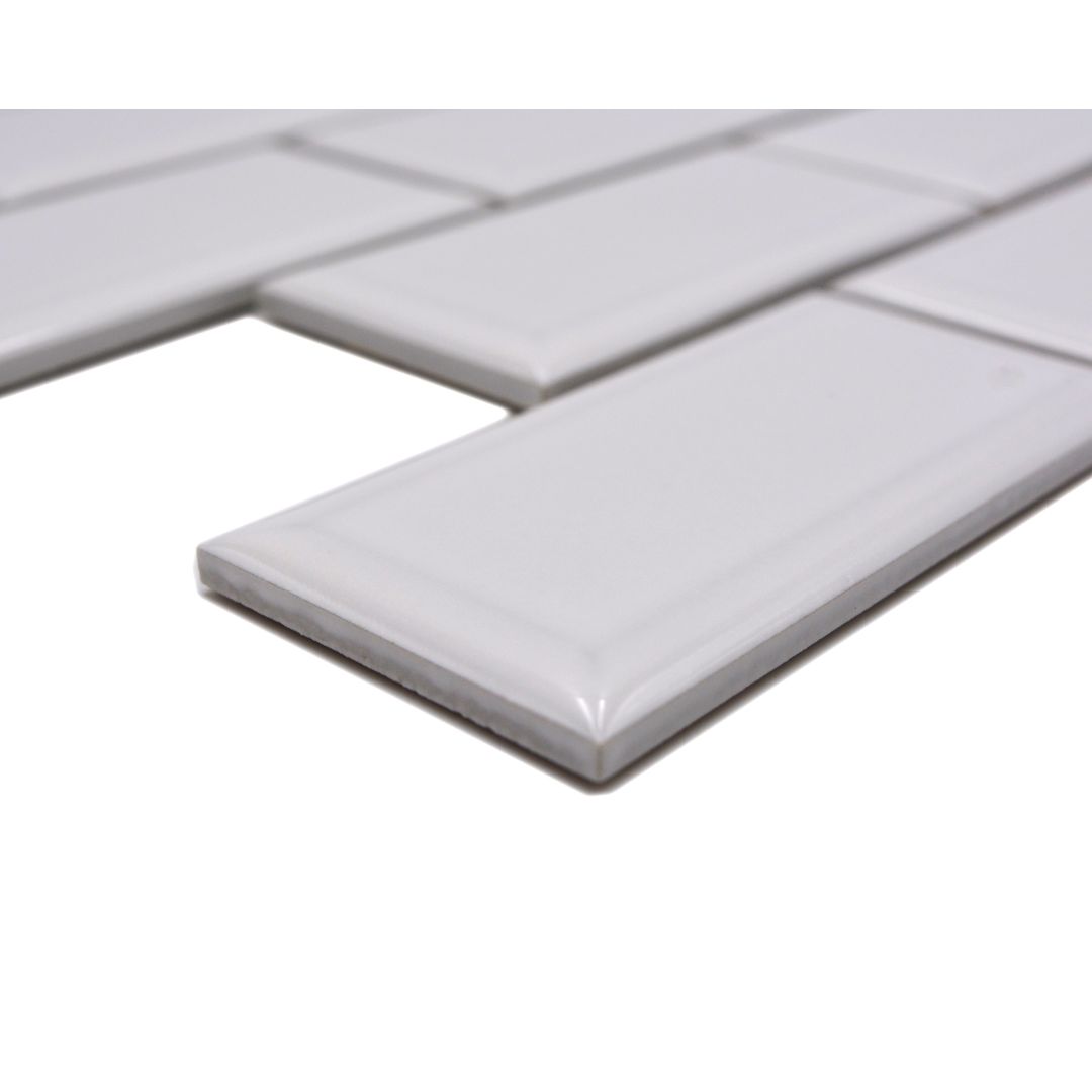 Mosaikfliesen Brick Mini-Metro weiß glänzend 29x29 cm netzverklebt