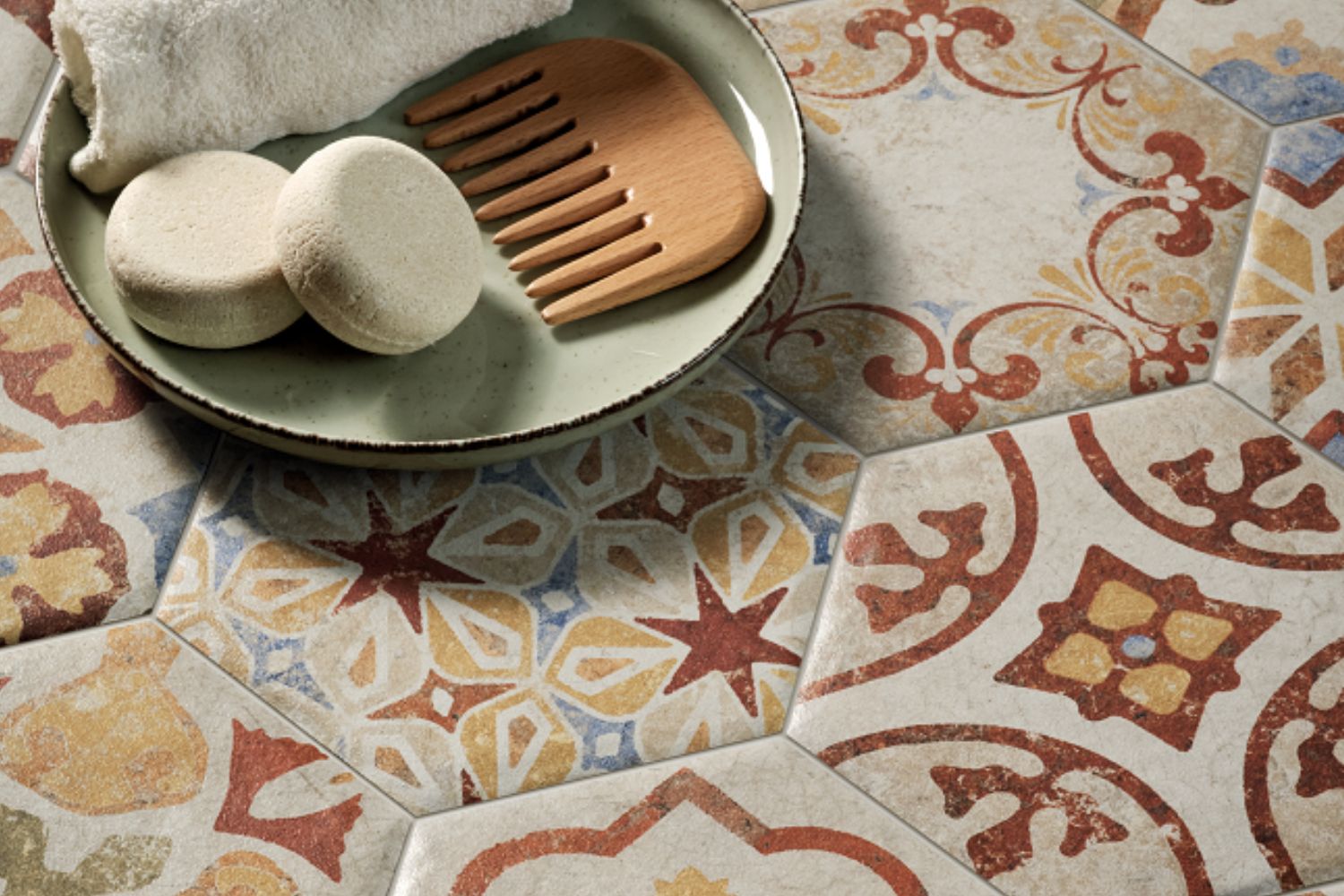 Fliese Dekor Hexagon "Cotto del Campiano Emiliane Mix" 15,8x18,3cm CIR (Farbmischung nach Zufall)