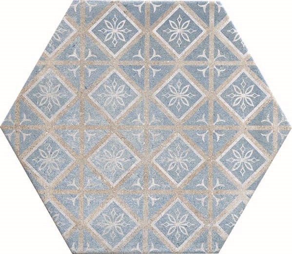 Fliese Sechseck Hexagon Dekor mix Vintage 24x27,7cm "New Orleans French Quarter Bourbon" CIR