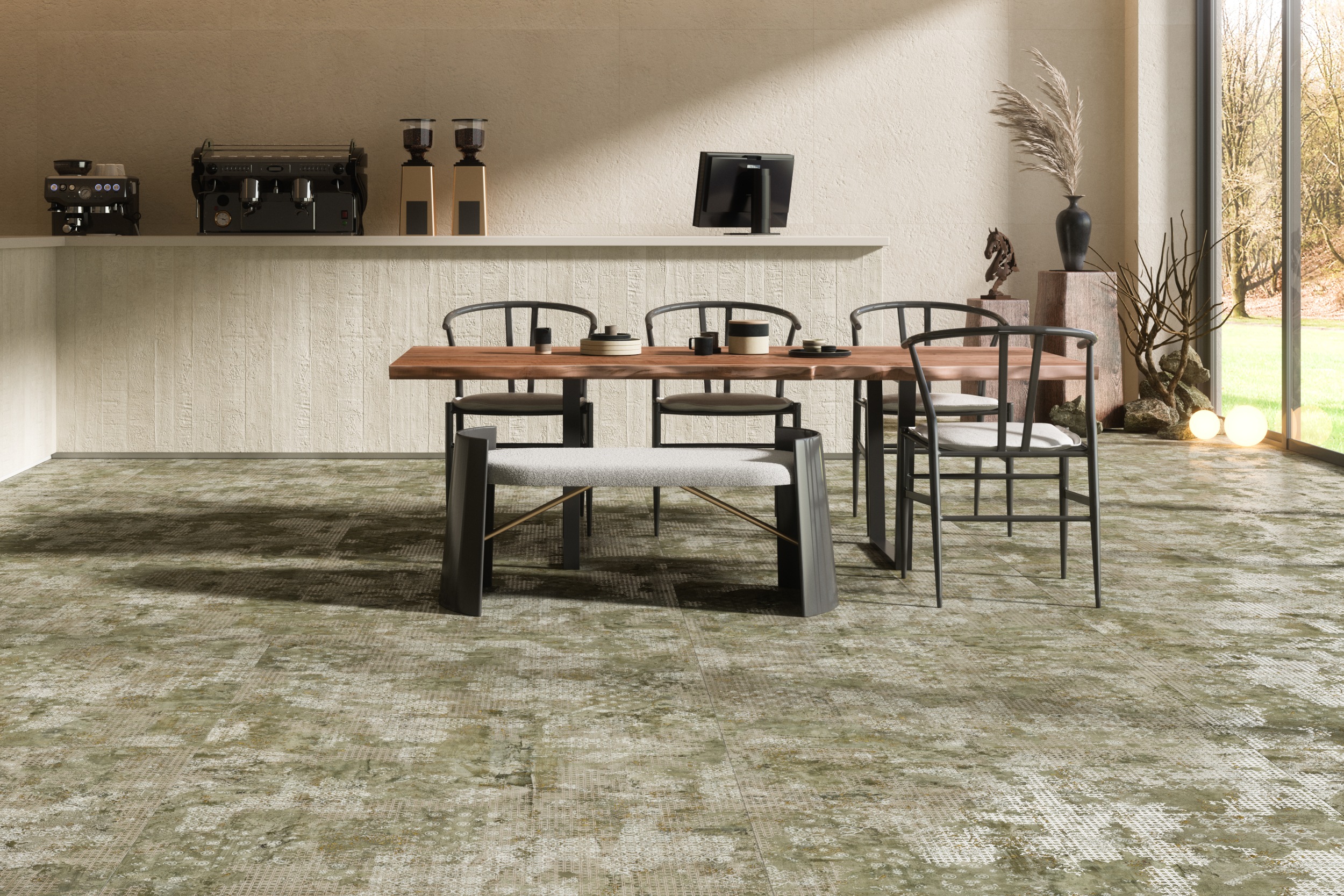 Aparici Bodenfliese Teppichoptik Rug Green Vintageoptik grün in Küche