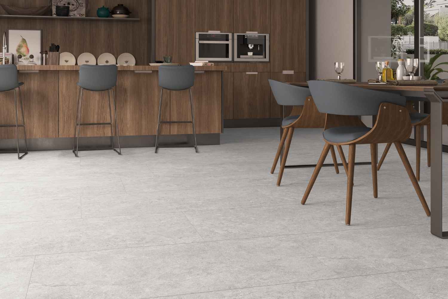 Fliese Steinoptik perl-grau poliert "Babilon Perla" Feinsteinzeug rektifiziert