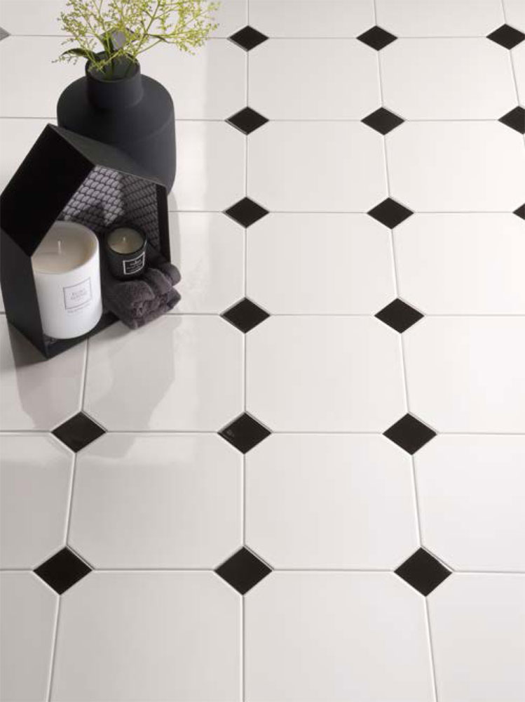 Fliese Achteck weiß matt 20x20cm Oktagon Ottagono glasiertes Feinsteinzeug